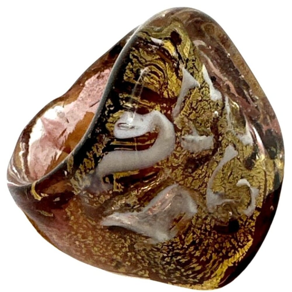 Metallic Purple Gold Swirl Glass Ring Vintage Handcrafted Y2k Preppy Bold City - Picture 8 of 8